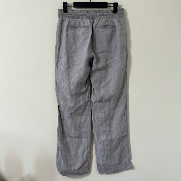 Athleta 100% Linen Grey Pinstrip High Rise Straight Leg Pants Size 4 - Picture 6 of 10